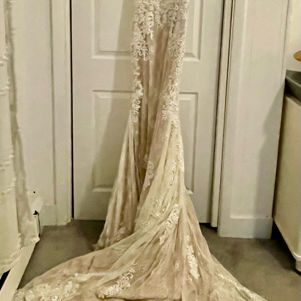 Lillian West Wedding Gown- Natural Waist Fit and Flare with Lace Details